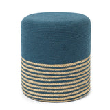 REDEARTH Cylindrical Pouf Foot Stool Ottoman - Jute Braided Pouffe Poof Accent Sitting Footrest for Living Room, Bedroom, Nursery, Patio, Lounge & Other Rooms (Teal Natural , 14.5"x14.5"x16") Set of 2