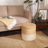 REDEARTH Cylindrical Pouf Foot Stool Ottoman - Jute Braided Accent Sitting Footrest for The Living Room, Bedroom, Nursery, Patio, Lounge Set Of 2 (14.5”x14.5”x16”; Natural Ivory)