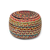REDEARTH Round Pouf Ottoman - Braided Boho Poof Home Décor Pouffe Accent Sitting Circular Foot rest for Living Room, Bedroom, Nursery, Kidsroom, Lounge; Jute and Cotton Set Of 2 (19.5"x19.5"x14"; Multi)