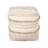 REDEARTH Tufted Cube Pouf Ottoman with Filler Geometric Craft Taupe With Filler