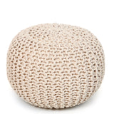 REDEARTH Round Pouf Ottoman - Cable Knitted Boho Poof - Home Décor Cord Pouffe Handmade Circular Footrest for Living Room - Bedroom - Kids Bedroom - 100% Cotton Pouf (18"x18"x14") - Ivory