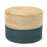 REDEARTH · Cylindrical Pouf Foot Stool Ottoman - Jute Braided Pouffe Poof Accent Sitting Footrest for Living Room, Bedroom, Nursery, Patio, Lounge Set of 2 (Natural Teal, 18"x18"x14")