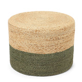 REDEARTH Jute Braided Pouf Ottoman Cylinder Half & Half Natural Olive