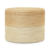REDEARTH Jute Braided Pouf Ottoman Cylinder Half & Half Natural Ivory
