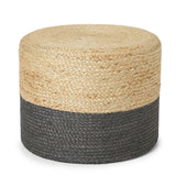 REDEARTH Jute Braided Pouf Ottoman Cylinder Half & Half Natural Gray