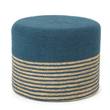 REDEARTH Cylindrical Pouf Foot Stool Ottoman - Jute Braided Pouffe Poof Accent Sitting Footrest for Living Room, Bedroom, Nursery, Patio, Lounge & Other Rooms (Teal Natural , 18"x18"x14") Set of 2