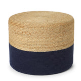 REDEARTH Jute Braided Pouf Ottoman Cylinder Navy Natural