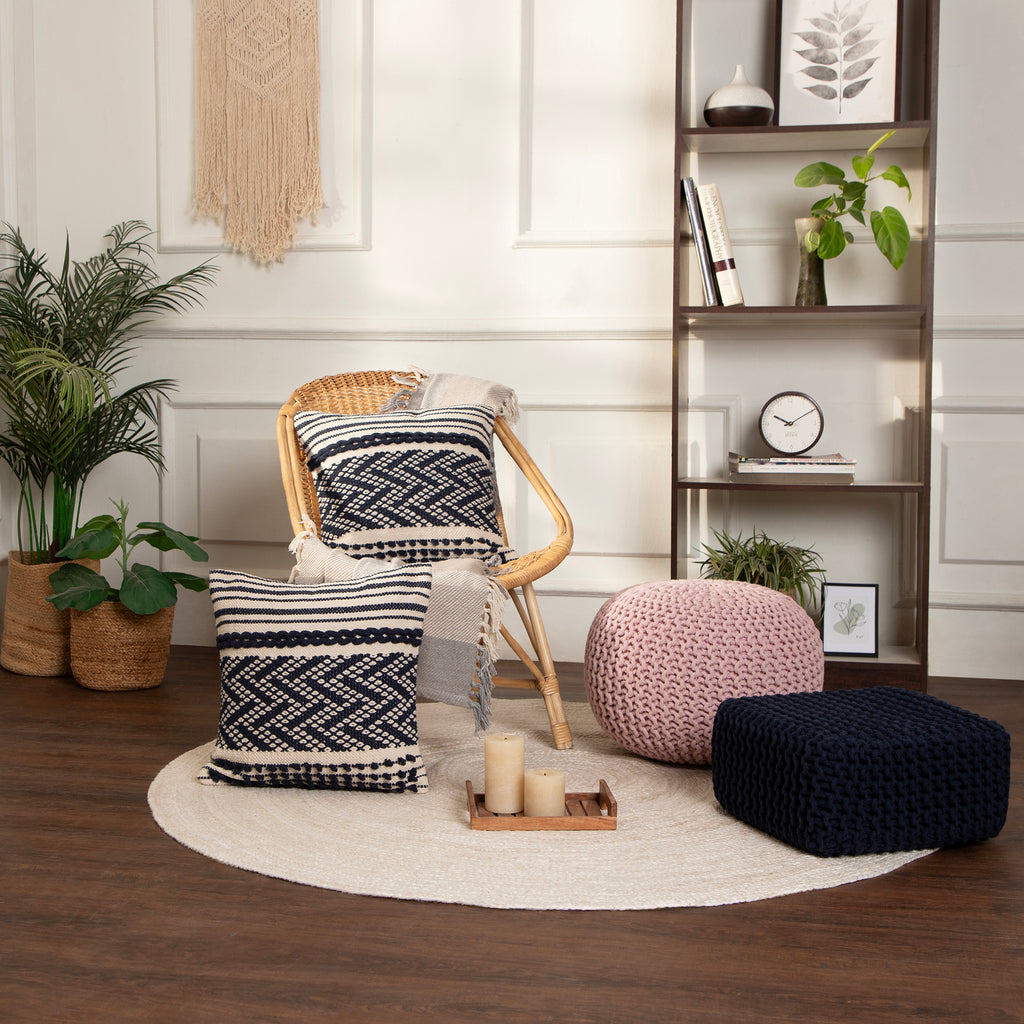 REDEARTH · Round Pouf Ottoman Hand Knitted Boho Poof Home Décor Po