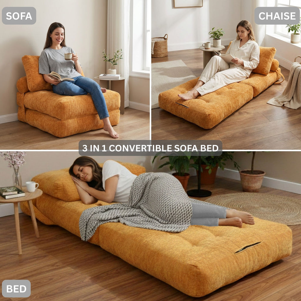 · REDEARTH · Folding Sofa Bed, 3-in-1 Boneless Convertible Floor Futon