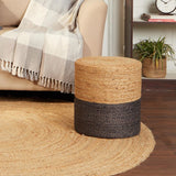 REDEARTH Jute Braided Pouf Ottoman Natural Gray Cylinder - Two Pack