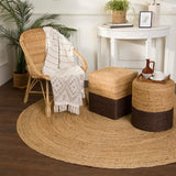 · REDEARTH · Cylindrical Pouf Foot Stool Ottoman - Jute Braided Pouffe Poof Accent Sitting Footrest for The Living Room, Bedroom, Nursery, Patio, Lounge - Set of 2 (14.5”x14.5”x16”; Natural Acorn)