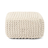 REDEARTH Cube Low Pouf Foot Stool Ottoman - Hand Knitted Poof - Cord Boho Pouffe - Home Décor - Stuffed Footrest for Living Room - Nursery - Bedroom - Covered Patio - Room (16" x 16" x 8" ) - Ivory