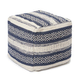 REDEARTH Tufted Cube Pouf Ottoman with Filler Indigo Impressions