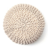 REDEARTH Round Pouf Ottoman - Cable Knitted Boho Poof - Home Décor Cord Pouffe Handmade Circular Footrest for Living Room - Bedroom - Kids Bedroom - 100% Cotton Pouf (18"x18"x14") - Ivory