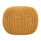 REDEARTH Round Pouf Ottoman - Hand Knitted Cable Boho Poof Home Décor Pouffe Circular Footrest for Living Room - Bedroom - Lounge - Nursery - 100% Cotton Poufs (18"x18"x14") - Mustard