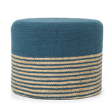 REDEARTH Cylindrical Pouf Foot Stool Ottoman - Jute Braided Pouffe Poof Accent Sitting Footrest for Living Room, Bedroom, Nursery, Patio, Lounge & Other Rooms (Teal Natural , 18"x18"x14") Set of 2