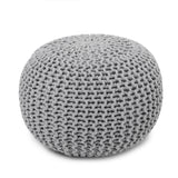 REDEARTH Round Boho Pouf Ottoman - Cable Knitted Cord Boho Pouffe - Stuffed Poof Accent Beanbag Footrest for Living Room - Nursery - Bedroom - Covered Patio - Study Nook (18”x18”x14”) - Gray