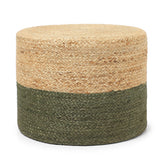 REDEARTH Jute Braided Pouf Ottoman Cylinder Half & Half Natural Olive