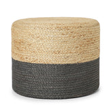 REDEARTH Jute Braided Pouf Ottoman Cylinder Half & Half Natural Gray