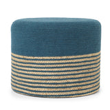 REDEARTH Jute Braided Pouf Ottoman Cylinder Teal Natural