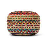 REDEARTH Round Pouf Ottoman - Braided Boho Poof Home Décor Pouffe Accent Sitting Circular Foot rest for Living Room, Bedroom, Nursery, Kidsroom, Lounge; Jute and Cotton Set Of 2 (19.5"x19.5"x14"; Multi)