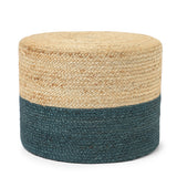 REDEARTH Jute Braided Pouf Ottoman Cylinder Half & Half Natural Teal