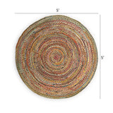· REDEARTH · Jute Cotton Chindi Area Rug - 5' Round Rug, Handwoven, Non-Shedding, Soft & Durable – Multi Tones for Home Décor in Living Room, Dining Room, Bedroom