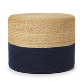 REDEARTH Jute Braided Pouf Ottoman Cylinder Navy Natural