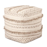 REDEARTH Tufted Cube Pouf Ottoman with Filler Geometric Craft Taupe With Filler