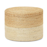 REDEARTH Jute Braided Pouf Ottoman Cylinder Half & Half Natural Ivory