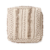 REDEARTH Tufted Cube Pouf Ottoman with Filler Geometric Craft Taupe With Filler