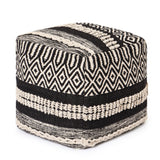 REDEARTH Tufted Cube Pouf Ottoman with Filler Char Delineate Black With Filler