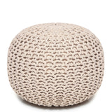 REDEARTH Round Pouf Ottoman - Cable Knitted Boho Poof - Home Décor Cord Pouffe Handmade Circular Footrest for Living Room - Bedroom - Kids Bedroom - 100% Cotton Pouf (18"x18"x14") - Ivory