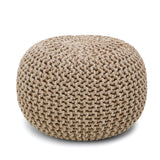 REDEARTH Hand Knitted Cable Pouf Ottoman Circular Beige Ivory-S