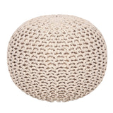 REDEARTH Round Pouf Ottoman - Cable Knitted Boho Poof - Home Décor Cord Pouffe Handmade Circular Footrest for Living Room - Bedroom - Kids Bedroom - 100% Cotton Pouf (18"x18"x14") - Ivory