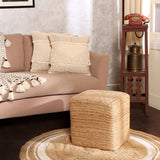 REDEARTH Jute Braided Pouf Ottoman Cube Classic Jute Natural - Two Pack