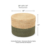 REDEARTH Jute Braided Pouf Ottoman Cylinder Half & Half Natural Olive