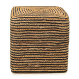 REDEARTH Cube Pouf Foot Stool Ottoman - Jute Braided Pouffe Poof Accent Sitting Footrest for The Living Room, Bedroom, Nursery, Lounge 50% Jute 50% Cotton Set Of 2 (14.5”x14.5”x16”; Natural Black)