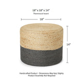 REDEARTH Cylindrical Pouf Foot Stool Ottoman - Jute Braided Pouffe Poof Accent Sitting Footrest for Living Room, Bedroom, Nursery, Patio, Lounge & Other Rooms (Natural Gray, 18"x18"x14") Set of 2