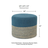 REDEARTH Cylindrical Pouf Foot Stool Ottoman - Jute Braided Pouffe Poof Accent Sitting Footrest for Living Room, Bedroom, Nursery, Patio, Lounge & Other Rooms (Teal Natural , 18"x18"x14") Set of 2