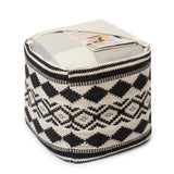 REDEARTH UNSTUFFED Pouf Ottoman Cover Textured Storage Cube Bean Bag Pouffe Footrest for Living Room, Bedroom, Nursery, Kidsroom; 100% Cotton(18"X18"X18", Linear Diamonds Black)