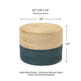 REDEARTH Jute Braided Pouf Ottoman Cylinder Half & Half Natural Teal