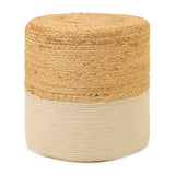REDEARTH Jute Braided Pouf Ottoman Cylindrical Color Blocked Natural Ivory -Two Pack