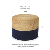REDEARTH Jute Braided Pouf Ottoman Cylinder Navy Natural