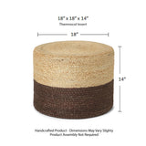 REDEARTH Jute Braided Pouf Ottoman Cylinder Half & Half Natural Acorn