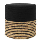 REDEARTH Jute Braided Pouf Ottoman Cylindrical Color Blocked Black Natural -Two Pack