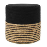 REDEARTH Cylindrical Pouf Ottoman - Braided Pouffe Accent Sitting Round Footrest for Living Room, Bedroom, Nursery, kidsroom, Patio ; 70% Cotton 30% Jute, Set Of 2 (14.5x14.5x16; Black Natural)