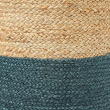 REDEARTH Jute Braided Pouf Ottoman Cylinder Half & Half Natural Teal - Two Pack