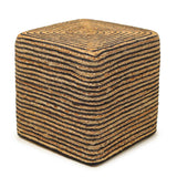 REDEARTH Cube Pouf Foot Stool Ottoman - Jute Braided Pouffe Poof Accent Sitting Footrest for The Living Room, Bedroom, Nursery, Lounge 50% Jute 50% Cotton Set Of 2 (14.5”x14.5”x16”; Natural Black)