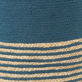 REDEARTH Cylindrical Pouf Foot Stool Ottoman - Jute Braided Pouffe Poof Accent Sitting Footrest for Living Room, Bedroom, Nursery, Patio, Lounge & Other Rooms (Teal Natural , 14.5"x14.5"x16")